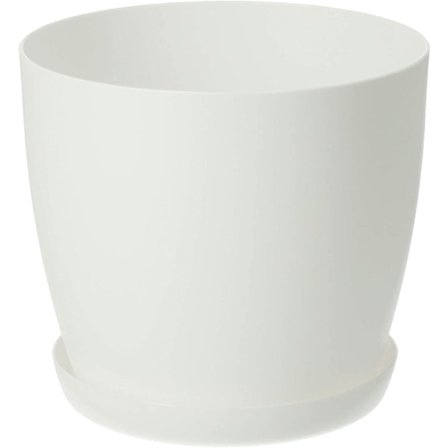 Blomkrukor 6 färger 8 storlekar Matt Plastkrukor Kruka + Fatbricka Deko (Vit, 12 cm)