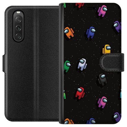 Yhteensopiva Lompakkokotelo Sony Sony Xperia 10 V Among Us-kuviointi värikkäillä hahmoilla avaruudessa, leikkisä peliteema täydellinen Among Us-p