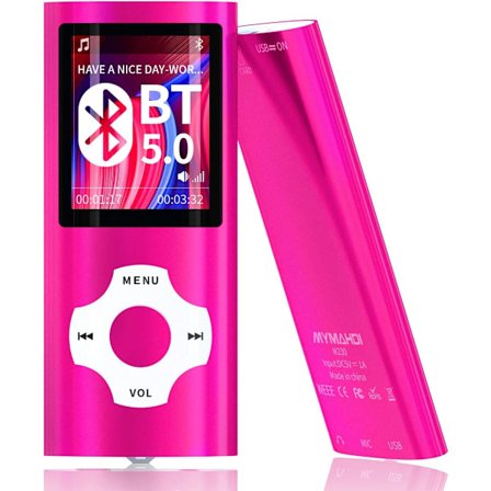 MP3-afspiller - Med Bluetooth 5.0, Ultra-tynd 1,8 tommer LCD-skærm Bærbar Hi-Fi MP4-afspiller - Til video/optagelse/FM-radio/E-bog/foto Understøtter 