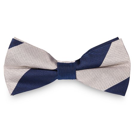 Silver & Navy Stripe Silk Pre-Tied Bow Tie for Men - Pre-tied bow ties