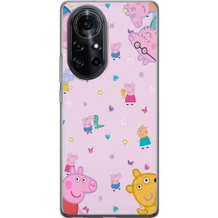 Kompatibelt Mobildeksel til Huawei nova 8 Pro Peppa Gris med en baby i armene, mamma gris motiv i fargerik og myk barneillustrasjon med hjerter