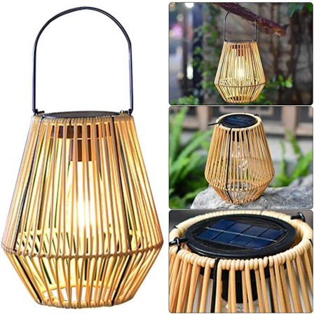 Dekorativ rottinglanterne solcellelampe IP44 vandtæt solcellelampe hængende solcellehavelampe til udendørs have terrasse gårdhave