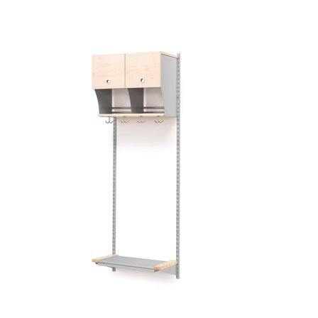 Cloakroom unit JEPPE with doors, basic unit, 600x1800 mm, birch, alu