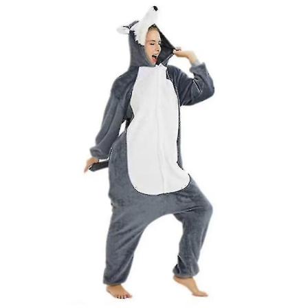 Unisex Vuxen Kigurumi djurkaraktärskostym Onesie Pyjamas Onepiece Husky-Grey M