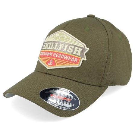 Skillfish - Green flexfit Czapka Z Daszkiem - Amberwood Logo Olive Wooly Combed Flexfit @ Hatstore