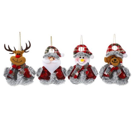 4 små stykker julepynt i stof, juletræspynt