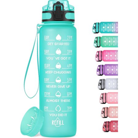 1000 ml motiverande vattenflaska med tidsmarkör, läckagesäker BPA-fri Tritan fruktsil dryckesflaska, idealisk för fitness, gym och utomhus