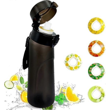 Luft Vandflaske med 5 Smagspuder, 750ml Sports Luft Vandflaske med Sugerør, Lækagesikre Drikkeflasker Frugtduft
