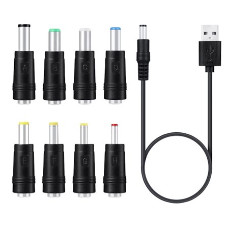 8 i 1 5V USB till för DC 5.5x2.1mm 3.5mm 4.0mm 4.8mm 6.4mm 5.5x2.5mm 6.3mm Kontakt Laddningskabel för Fläkt Högtalare Router LED