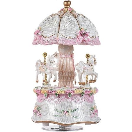 Karusell Spilledåse, Luksuriøse fargeskiftende LED-spilledåser, Lyssterk 3-hesters roterende opptrekksleketøy Musikalske dåpsgaver til jenter (Med lys