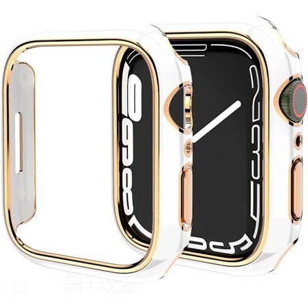 För Apple Watch Series 7 41mm, Pläterad Rigid PC Ram Fallskydd Slim All-Around Bumper Case för Apple Watch Series 7 (roséguld vit)