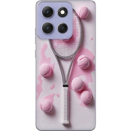 Kompatibel Mobilcover til Motorola Motorola Moto G86 Rosa glaskugler og tennisketsjer i et kreativt stillbillede med legende popfølelse og moderne de