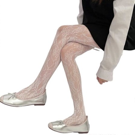 Kvinder Udhulet Gennemsigtig Mønstret Fiskenet Strømpebukser Solsikke Jacquard Gennemsigtig Mesh Blonde Tights Leggings Hvid