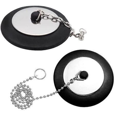 Gummiafløbspropper, Gummibadprop, Med Kæde Badeprop, Med Kæde Afløbsprop, Til Køkken, Badeværelse Og Vask, 2 Styk, Sort