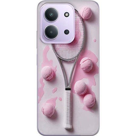 Kompatibel Mobilcover til Xiaomi Xiaomi Redmi 15C Rosa glaskugler og tennisketsjer i et kreativt stillbillede med legende popfølelse og moderne desig