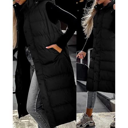 Hættetrøje med lynlås til kvinder Oversize Veste Vinter Yderbeklædning Hættetrøje Parka Mode Quiltet Vest Casual Black 2XL