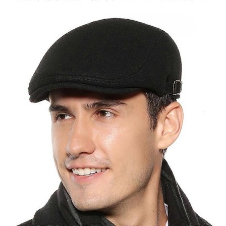 Flat Cap Herre Justerbar Hatt Høst Vinter (svart)