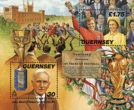 Guernsey - Dronning Elizabeth og 150 året for fodbold - Postfrisk miniark