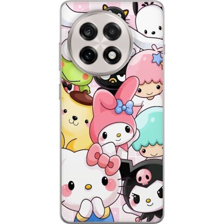Kompatibelt Mobildeksel til OnePlus 13R Tett mønster av søte figurer med store øyne i ulike farger og uttrykk med LABUBU-tekst