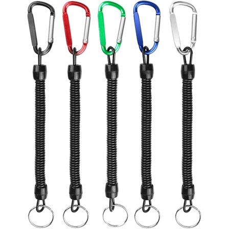 5 st förlängningsbara nyckelringar med lång bungee-sladd med D-karbinhake