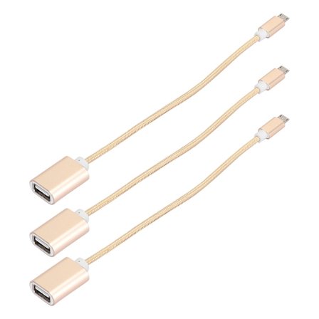 3PCS vävd tyg förstärkt kontakt Ingen rost Smidig överföring USB-ingång Mikro-utgång OTG-adapterkabel för AndroidGuld