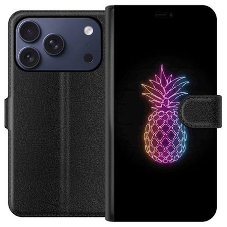 Kompatibelt Lommeboketui til Apple Apple iPhone 17 Pro Neonlysillustrasjon av ananas i fargerikt lys mot svart bakgrunn