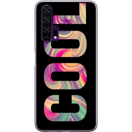Yhteensopiva Puhelinkuori Honor Honor 20 Pro Nykytaiteellinen typografia taiteilu sanaa LOVE nestemäisissä sateenkaariväreissä mustaa taustaa vas
