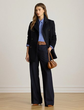 Lauren Ralph Lauren Double-Breasted Belted Wool-Blend Coat - Navy - 46