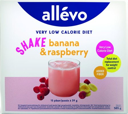Allevo VLCD Shake banan og bringebær 15x39 g
