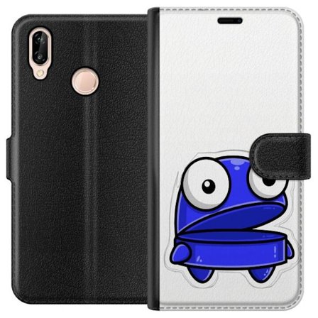 Kompatibel Tegnebogsetui til Huawei Huawei P20 lite Blå tegneseriefigur med åbent udtryk og store øjne i sjov illustration