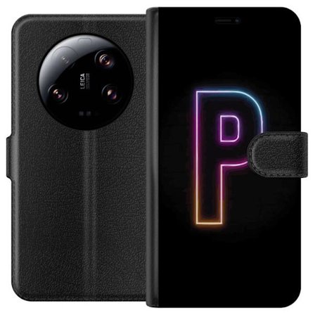 Kompatibel Tegnebogsetui til Xiaomi Xiaomi 13 Ultra Minimalistisk neonbogstav P i farvegradient og lyseffekt mod sort baggrund i digital neonstil