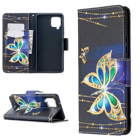 Lompakkokotelo Samsung Galaxy A12 - Kultainen Perhonen