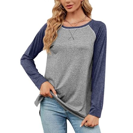 Dame Høst T-skjorte Langermet Rund Hals T-skjorter Casual Løs T-skjorte Mote Bluser Topper Tunikaer Tees Solid Farge mørkegrønn