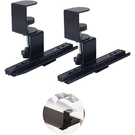 2 stk. Tastaturhylle Klemme Under Skrivebord med Justerbar Klemme og Skinnesett for DIY Tilpassede Tastaturhyller i Tre (Hylle Ikke Inkludert), 