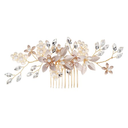Hair Comb with Rhinestones - Gold Colored Gold
