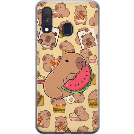 Kompatibelt Mobilskal till Samsung Samsung Galaxy A40 Söt capybaror njuter av vattenmelon pizza och popcorn i en varm och lekfull design som sprider