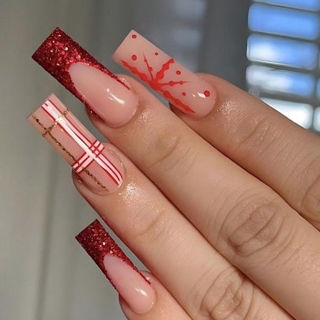 Christmas French Fake Nails Ballerina False Nail 2 2