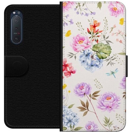 Yhteensopiva Lompakkokotelo Sony Sony Xperia 5 II Kukkakuviota käsinmaalatuilla kukilla, perhosilla ja hyönteisillä romanttiseen skandinaaviseen ty