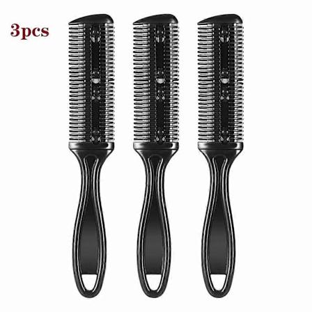 Hårklippeskam, Dobbeltsidet Hårklippeskam med Rustfrit Stål Blad, Pakke med 3 (Sort)