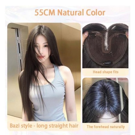 Lang sort paryk med pandehår – Naturlig farve – 55 cm – Perfekt til DK kunder, SEO optimeret