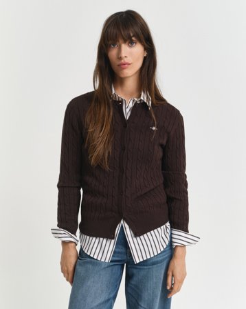 GANT Damen Strickjacke aus Stretch-Baumwolle mit Zopfmuster (S)