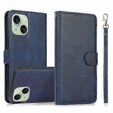 Plånboksfodral med stativ för iPhone 15 Plus i PU-läder, avtagbart 2-i-1-fodral