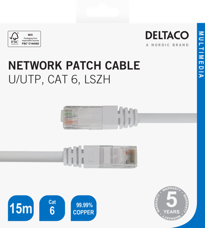 Deltaco Cat6 Network cable, 15m, white