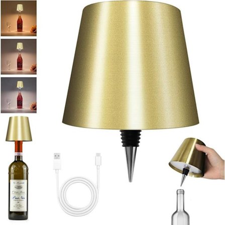 Flaskelampe med LED, dimbar bordlampe for vin- og whiskyflasker, trådløs og oppladbar_TF_TF