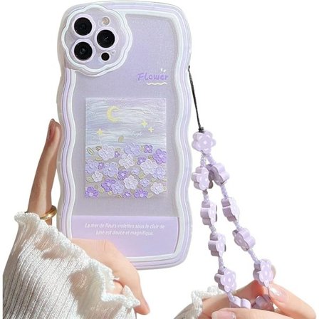 IC Kompatibelt iPhone 13 Pro-etui med søte lilla blomstermønster Design Estetisk kvinner Tenåring jenter iPhone 13 Pro+ Kjede-blomst