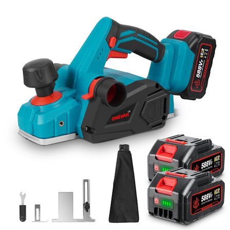 Sladdlös elektrisk hyvel, hög hastighet 30 000 RPM, 82 mm hyvelbredd, inkluderar 2 batterier