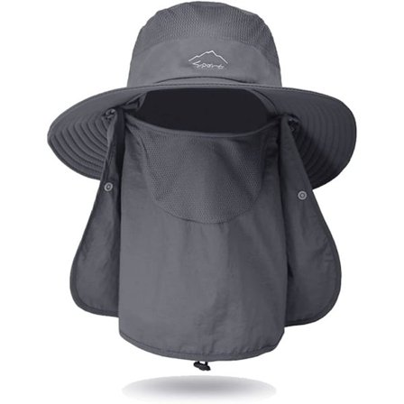 Solhatt for utendørs, fiskehatt, sommerhatt med bred brem og UV-beskyttelse, med avtakbar ansikts- og nakkebeskyttelse