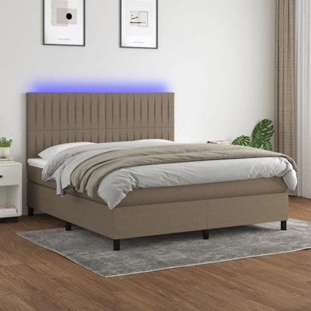 Maison Exclusive - Seng med lameller og madras samt LED Taupe 160x200cm Stof