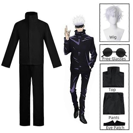 Anime Jujutsu Kaisen Gojo Satoru Cosplay Kostyme Øyelapp Parykker Briller Dress Halloween Kostymer for Menn-Perfet