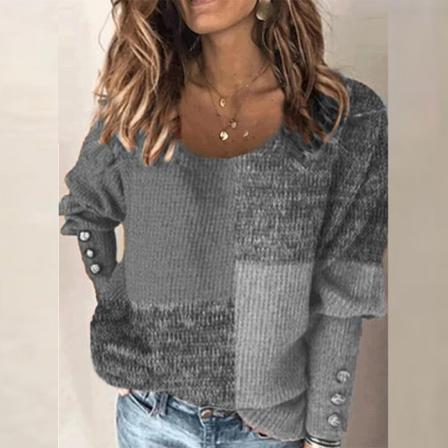Kvinnor Color Block Knit S Crew Neck Tunika Blus